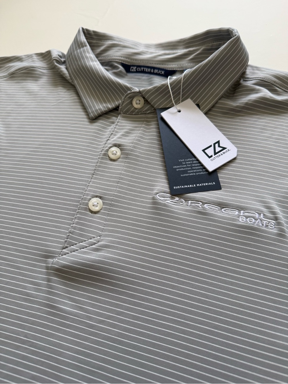 Cutter & Buck Men’s Grey Golf Striped Polo - Regal Boats Embroidered - NWT